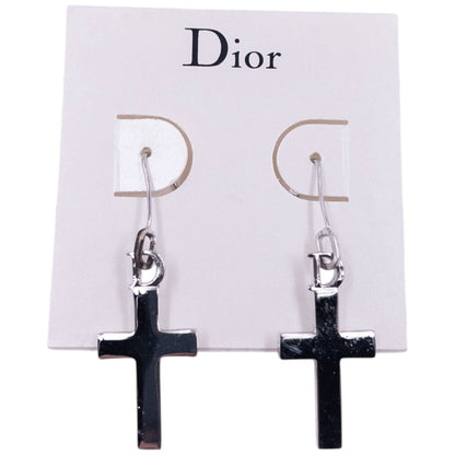 Vintage 2000s Dior By John Galliano Silver Cross Earrings | O/S, Grey