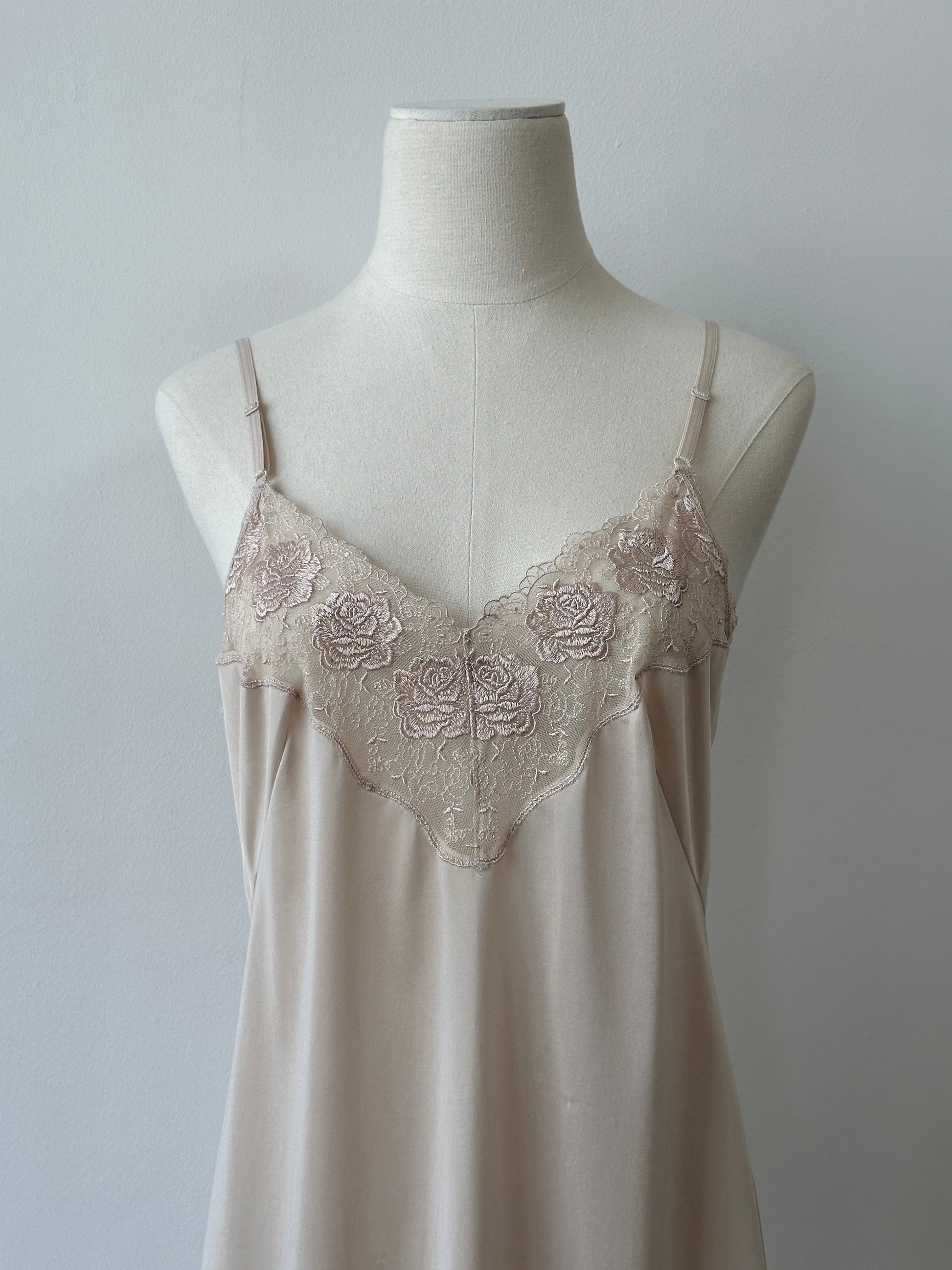 Japanense Vintage 1990s Satin Lace Midi Slip Dress - M