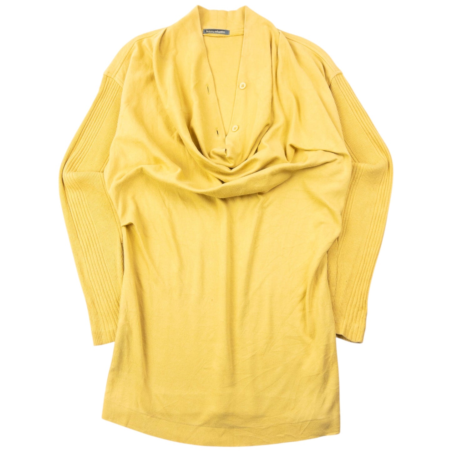 Vintage 80s Issey Miyake Button Draped Jumper Womens Size M | Medium, Yellow