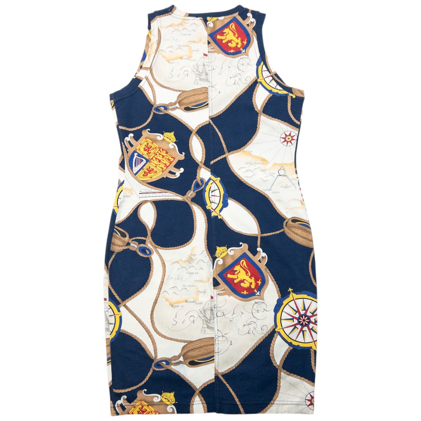 Vintage 80s Gucci Nautical Map Print Dress Womens Size M | Medium, Tan