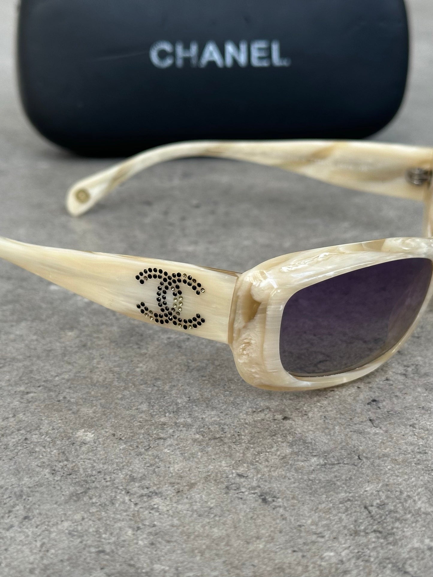 Chanel 2000s Marble Rectangle Sunglasses