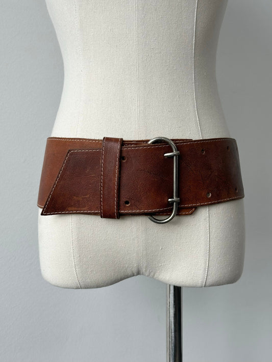 Vintage 1980s Aged Leather Chunky Belt - W25-32