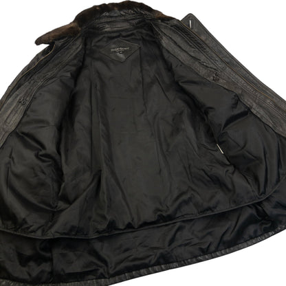 Vintage 90s YSL Yves Saint Laurent Fur Collar Leather Jacket Size L | Large, Black