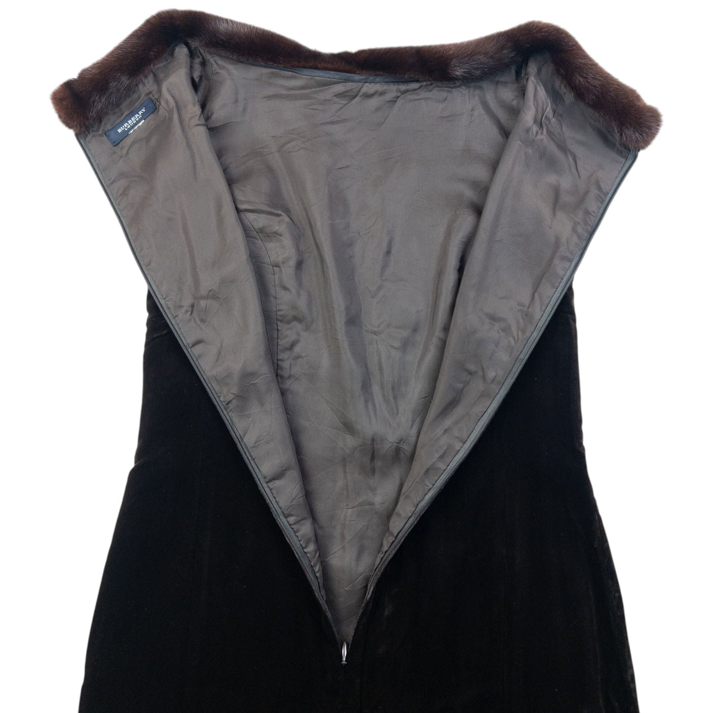 Vintage 2000s Burberry Fur Collar Velour Dress Womens Size S | Small, Brown