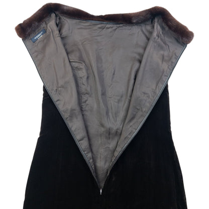Vintage 2000s Burberry Fur Collar Velour Dress Womens Size S | Small, Brown