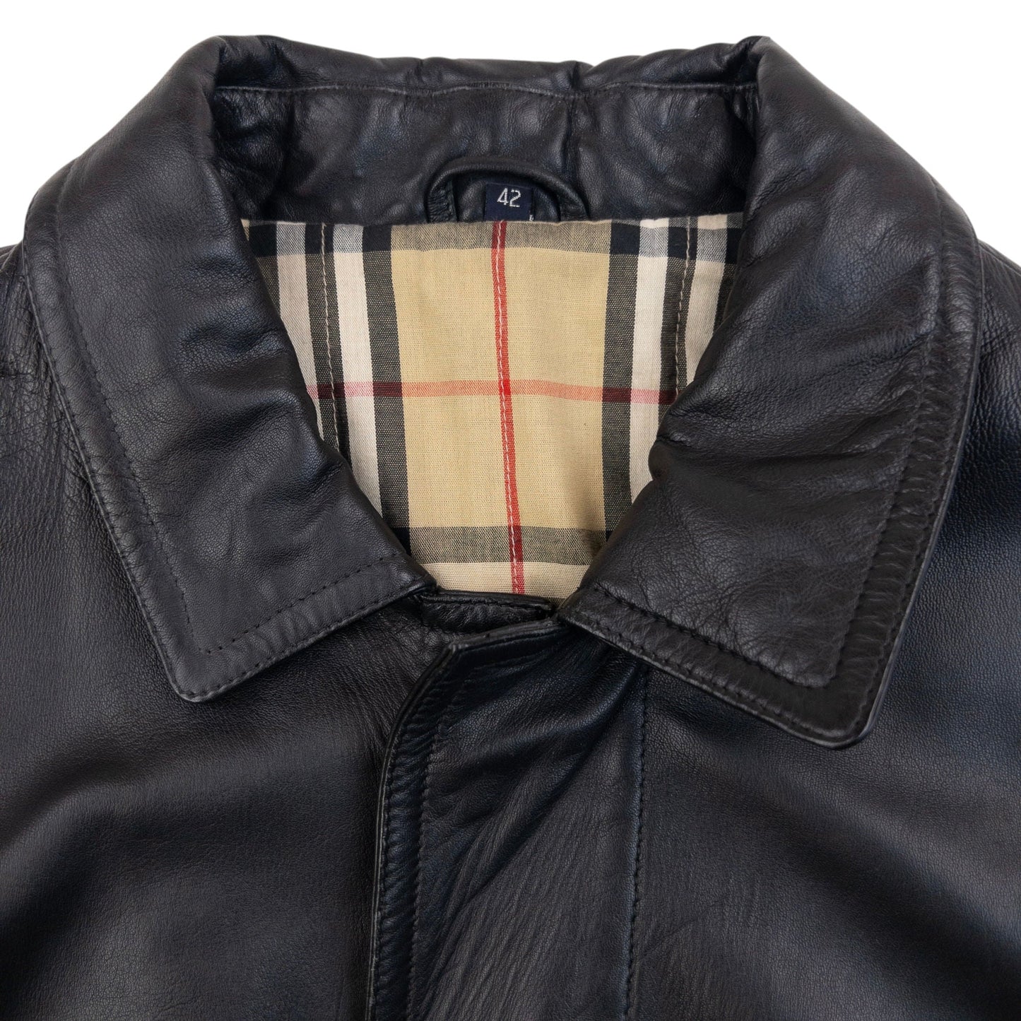 Vintage 2000s Burberry Nova Check Lined Leather Jacket Size L | Large, Black