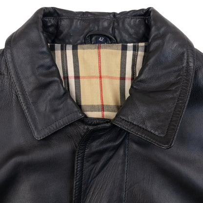 Vintage 2000s Burberry Nova Check Lined Leather Jacket Size L | Large, Black