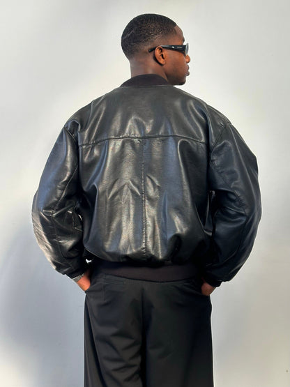 Italian Vintage 1990s Leather Blouson Bomber Jacket - XL