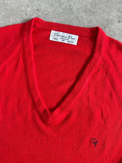 Christian Dior 1990s V-neck logo jumper, mid-size, soft knit fabric, featuring the classic Dior logo on a stylish V-neck sweater.