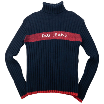 Vintage 2000s Dolce & Gabbana Ribbed Knit Turtleneck Jumper Womens Size S | Small, Navy