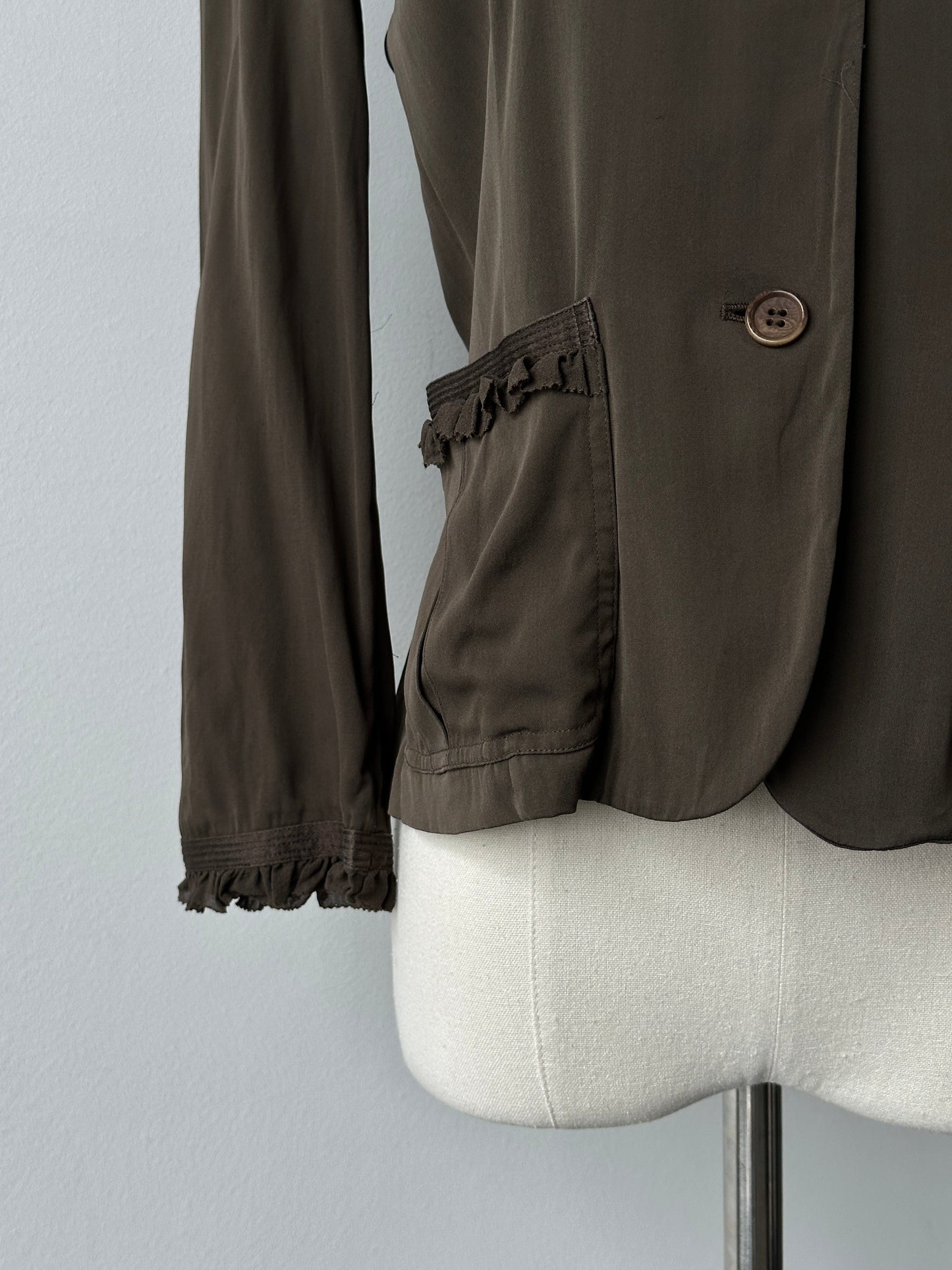 DKNY 1990s Pure Silk Ruffle Shirt - S