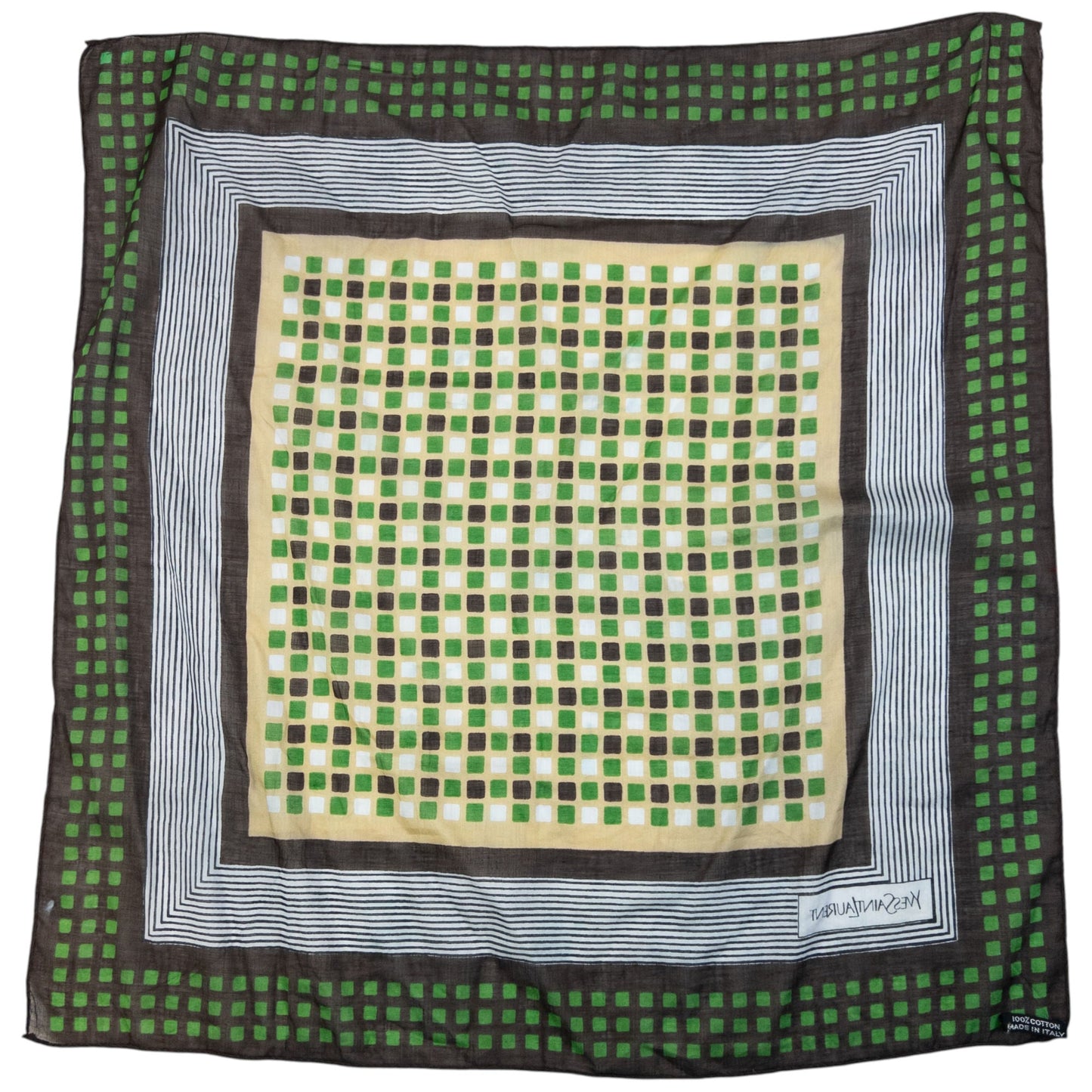 Vintage 90s YSL Yves Saint Laurent Pattern Scarf | O/S, Green, Brown, White