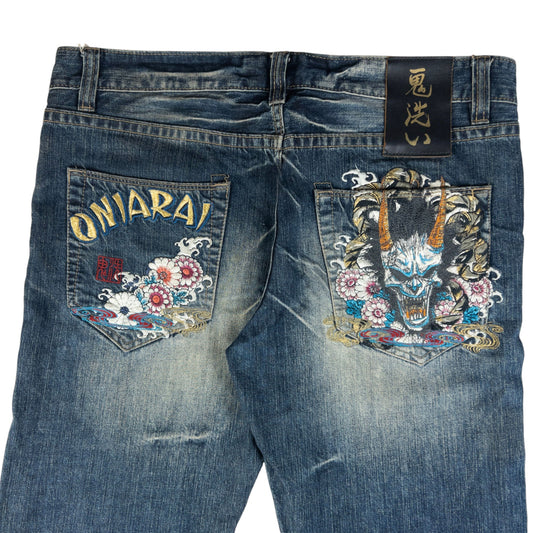 Vintage Oniarai Embroidered Floral Japanese Denim Jeans Size W36