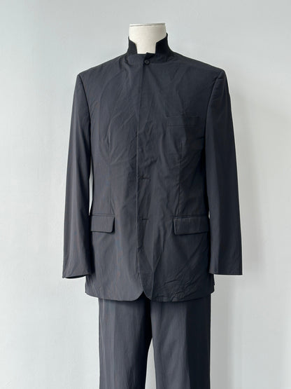 Vintage 2000s Wool Pinstripe High Neck Tailored Suit - 44R/W34