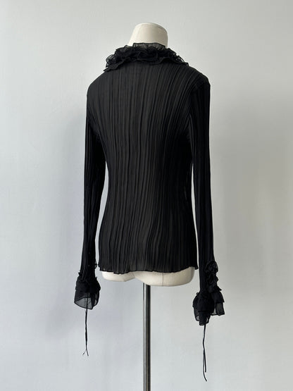 Vintage 2000s Sheer Ruffle Pleated Fitted Shirt - S