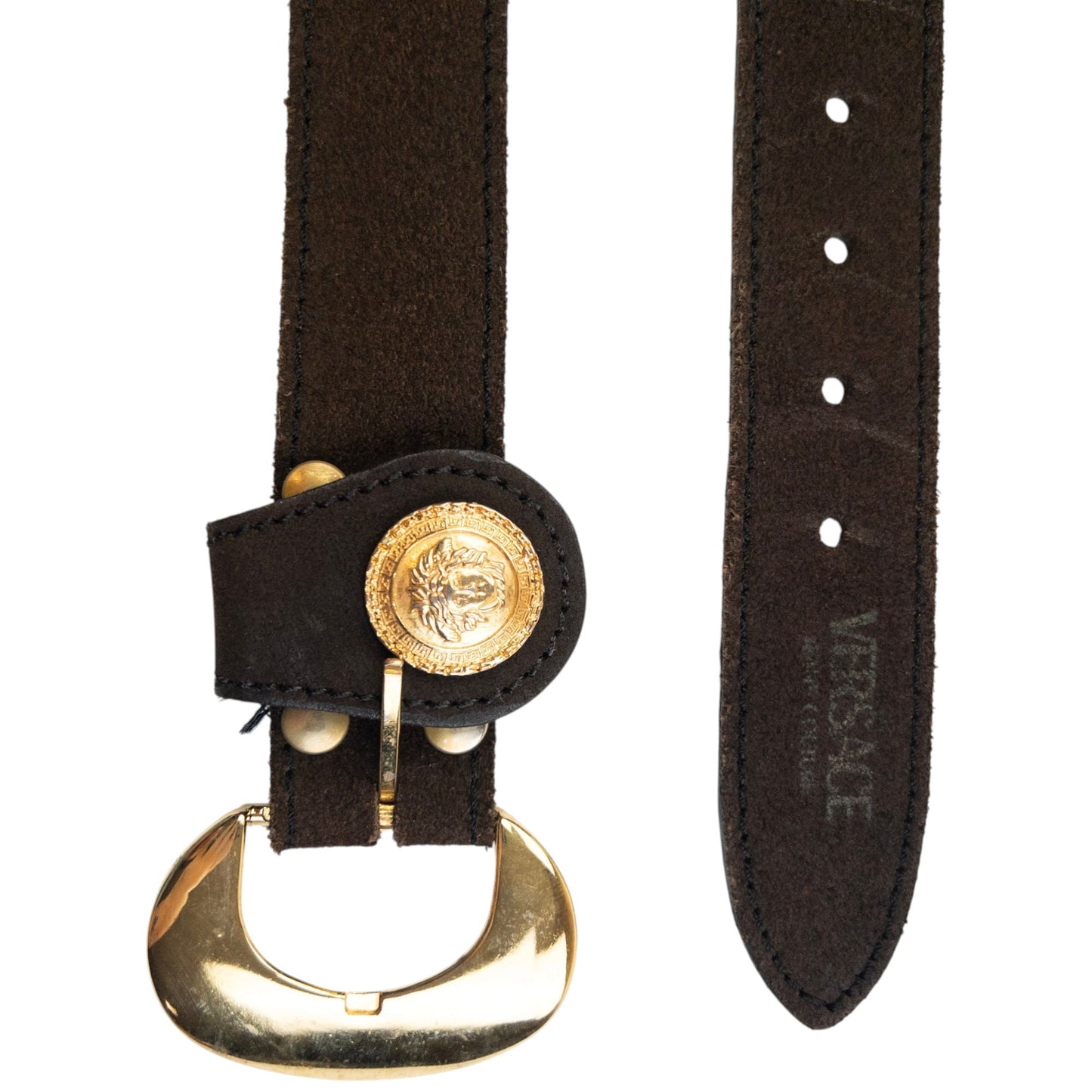 Vintage 90s Versace Jeans Couture Suede Leather Belt Size M | Medium, Brown