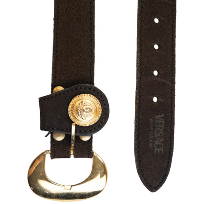 Vintage 90s Versace Jeans Couture Suede Leather Belt Size M | Medium, Brown