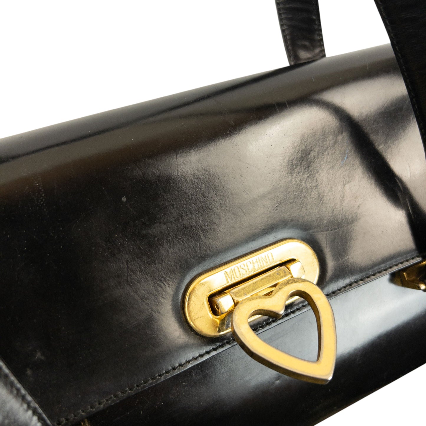 Vintage 2000s Moschino Heart Clasp Leather Shoulder Bag | O/S, Black