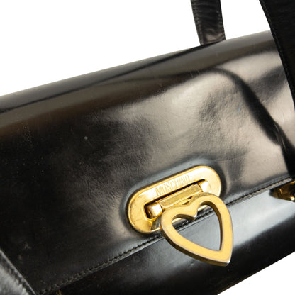 Vintage 2000s Moschino Heart Clasp Leather Shoulder Bag | O/S, Black
