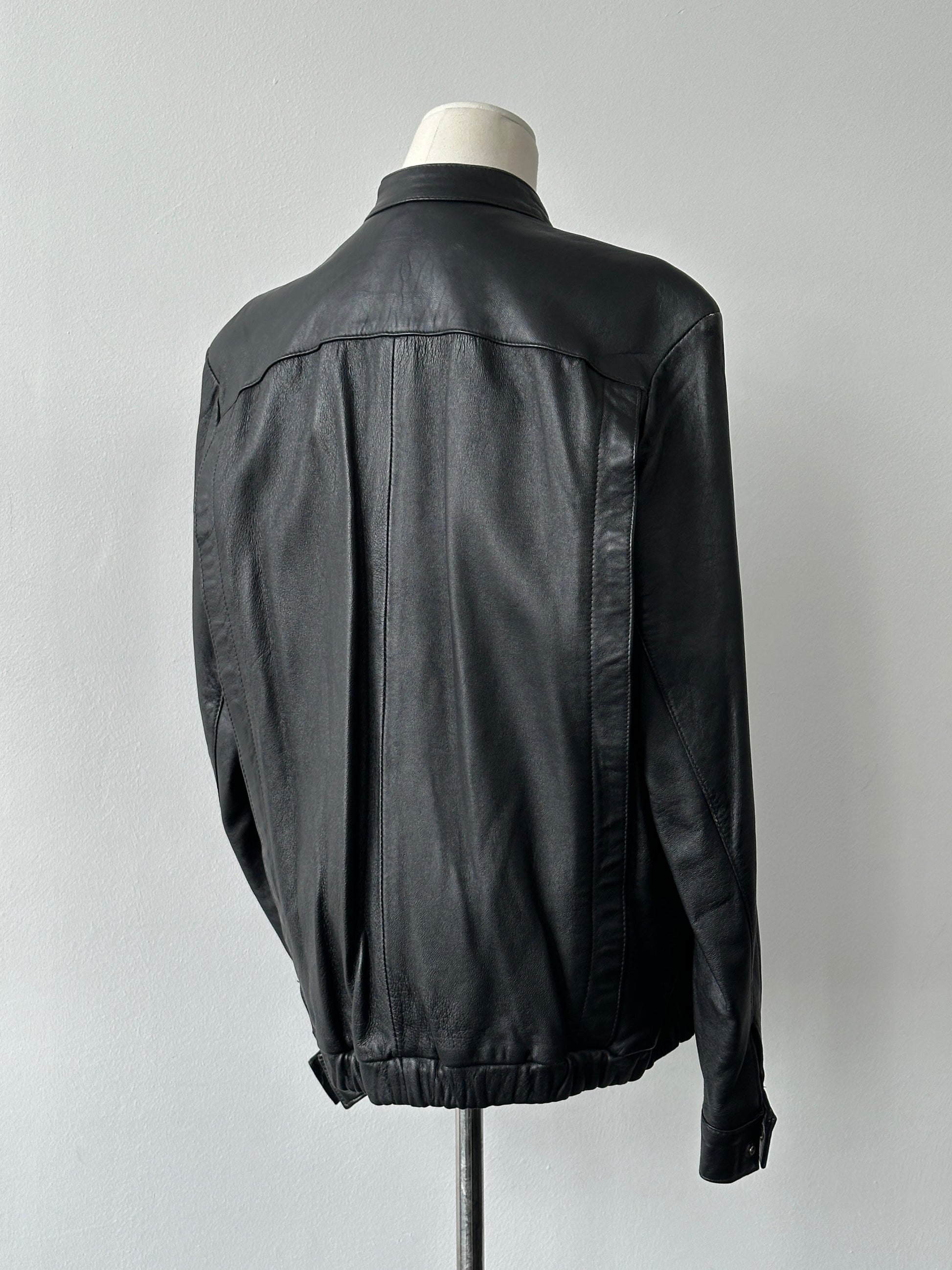 British Vintage 1990s Concealed Placket Leather Bomber Jacket - L