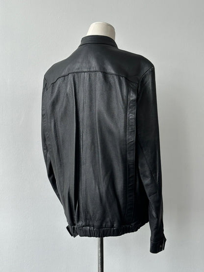 British Vintage 1990s Concealed Placket Leather Bomber Jacket - L