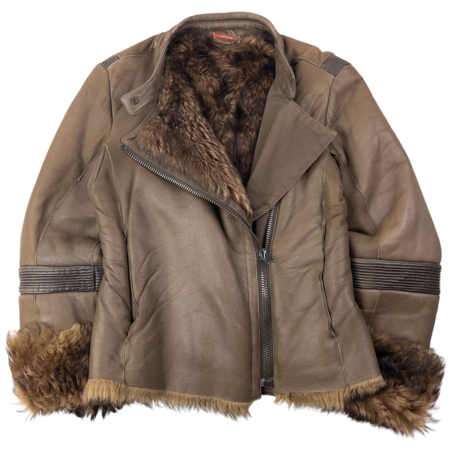 Vintage 2000s Prada Sport Sheep Fur Lined Leather Jacket Womens Size M | Medium, Brown