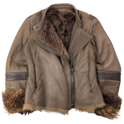 Vintage 2000s Prada Sport Sheep Fur Lined Leather Jacket Womens Size M | Medium, Brown