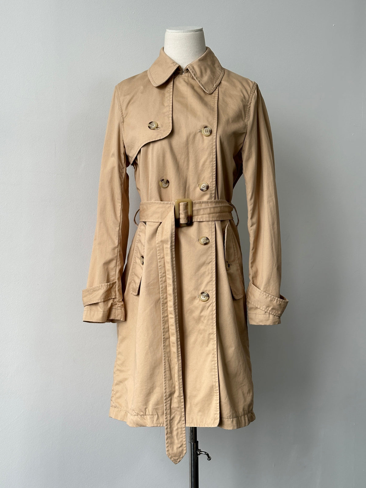 Chaps 2000s Pure Cotton Double Breasted Belted Trench Coat - S