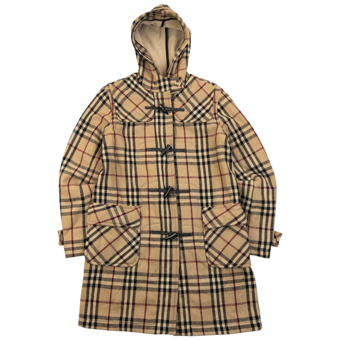 Vintage 2000s Burberry Nova Check Fleece Lined Duffle Jacket Womens Size S | O/S, Beige