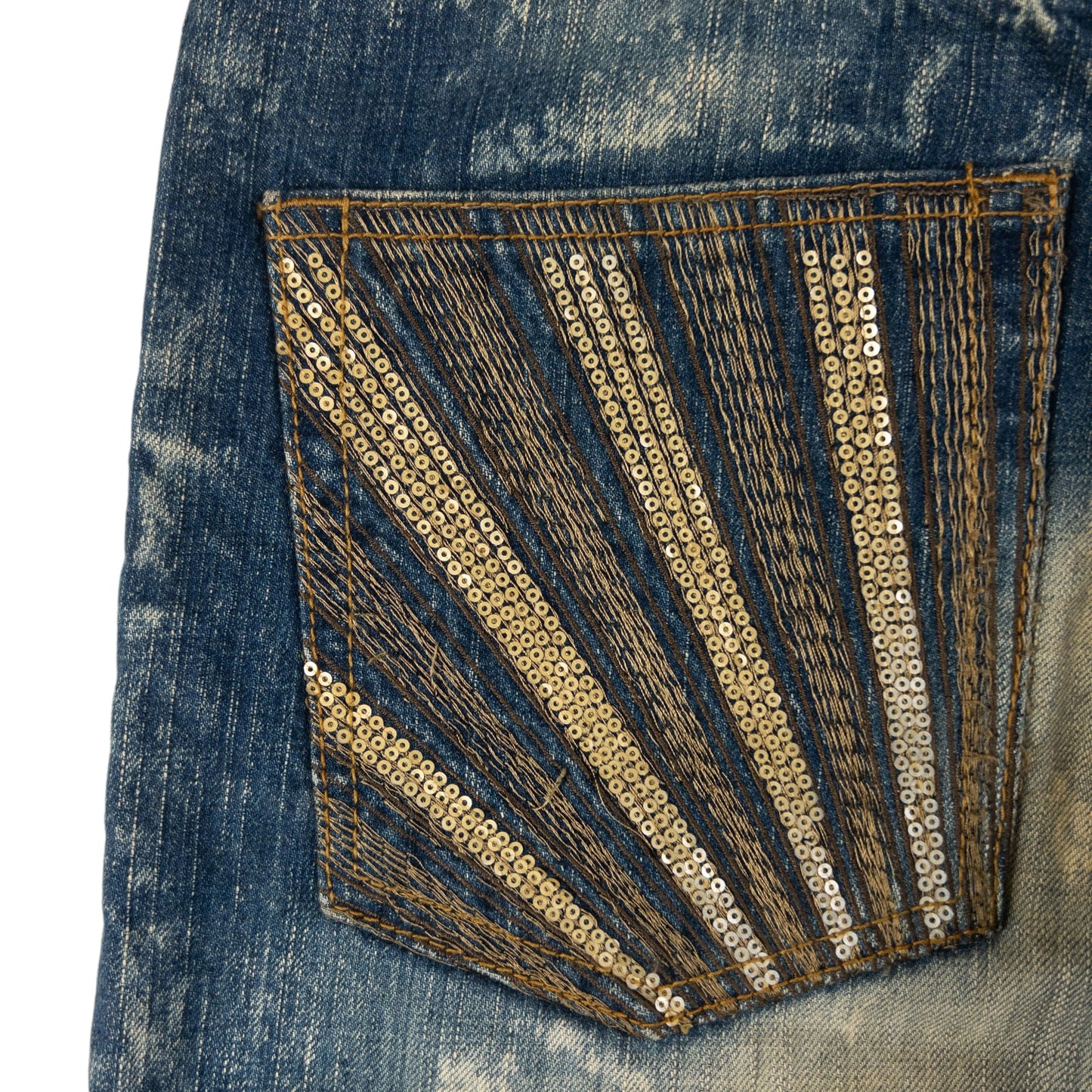 Vintage Oniarai Sequin Embroidered Japanese Denim Jeans Size W30