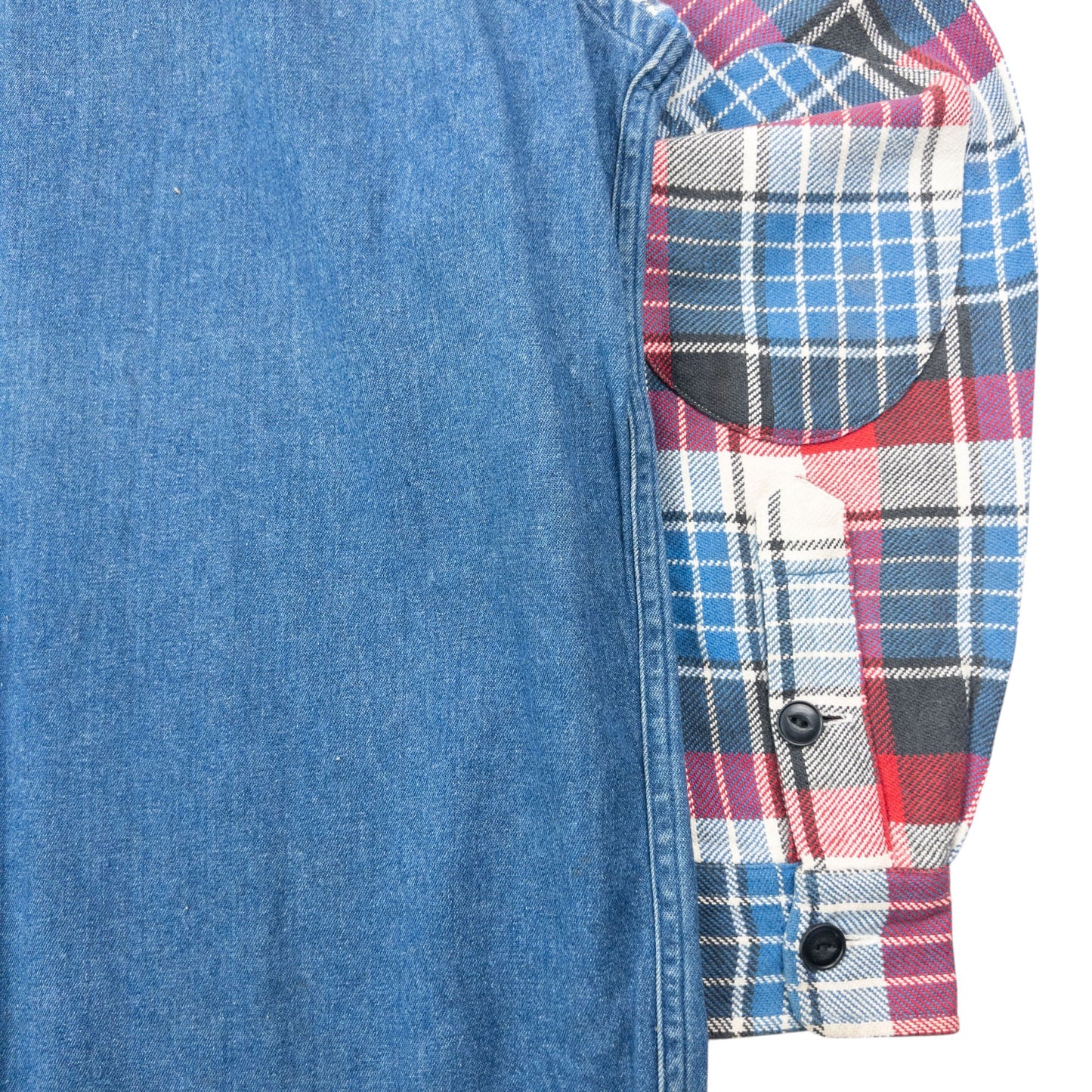 Vintage 90s Polo Ralph Lauren Checkered Sleeve Q Zip Denim Shirt Size XL | XL, Blue