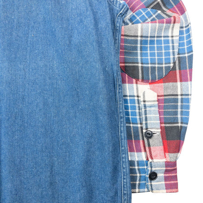 Vintage 90s Polo Ralph Lauren Checkered Sleeve Q Zip Denim Shirt Size XL | XL, Blue