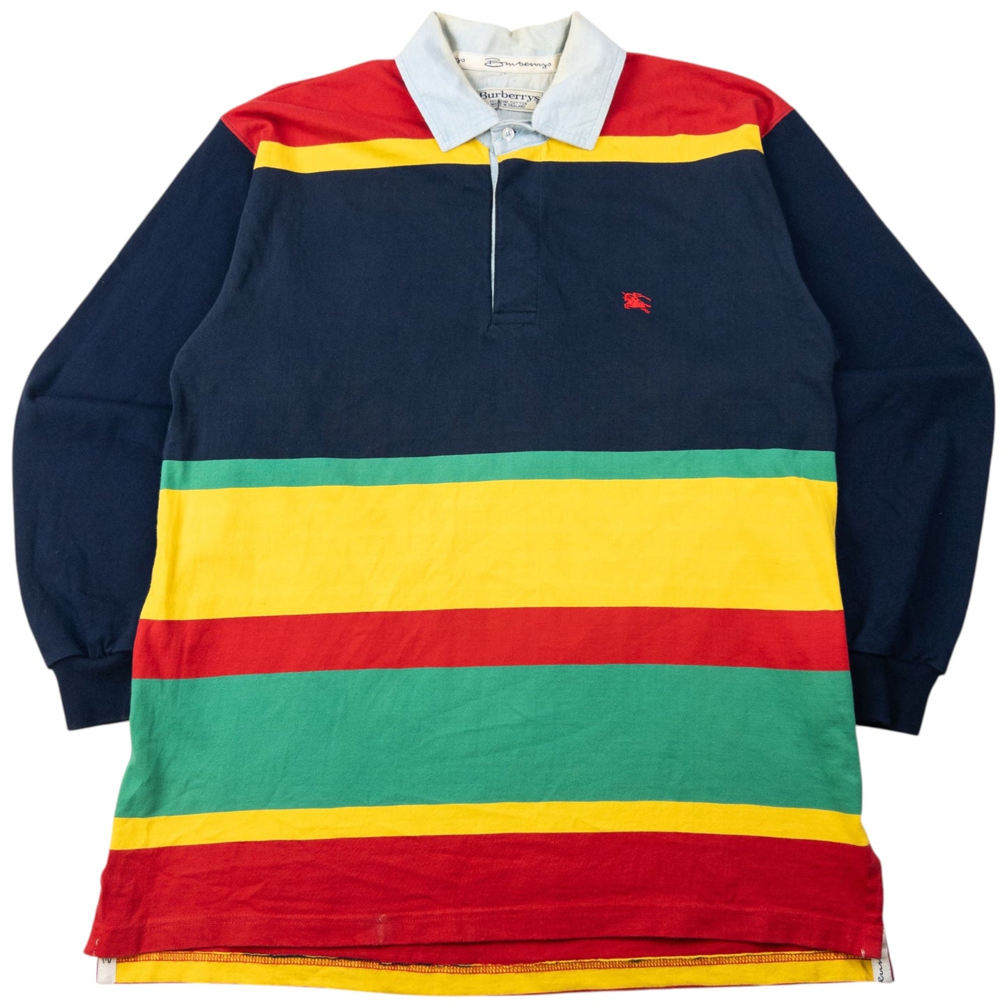 Vintage 90s Burberry Striped Long Sleeve Polo Shirt Size M | Medium, Red