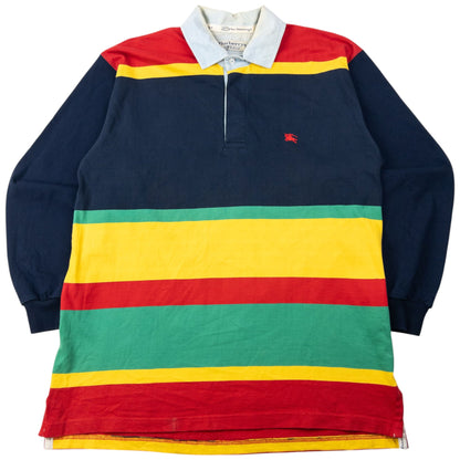 Vintage 90s Burberry Striped Long Sleeve Polo Shirt Size M | Medium, Red