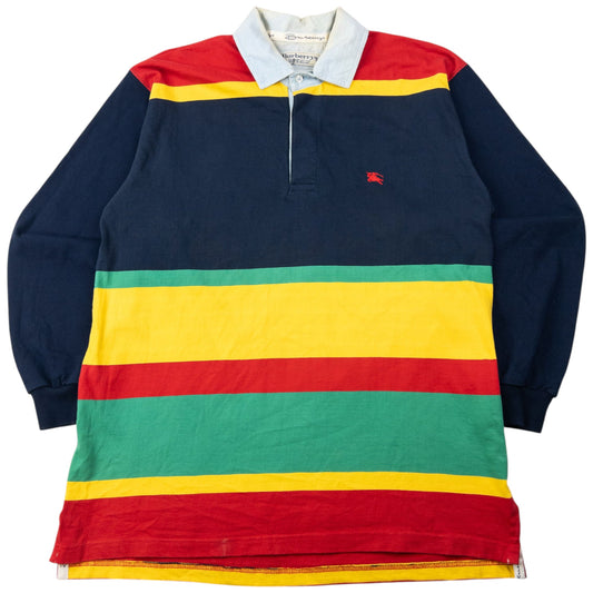 Vintage 90s Burberry Striped Long Sleeve Polo Shirt Size M | Medium, Red