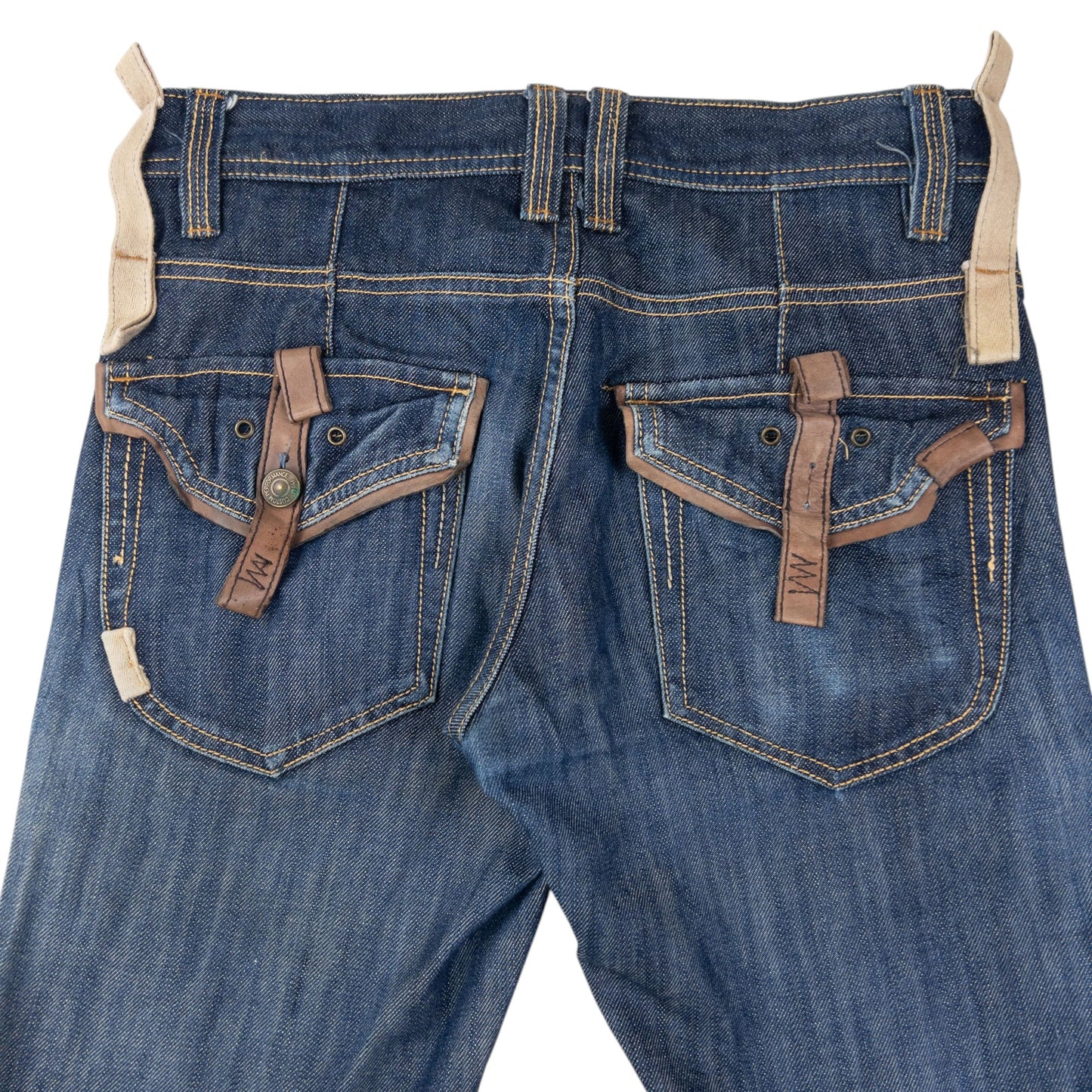 Vintage 2000sn PPFM Leather Detail Denim Jeans Size W29 | W29, Multicoloured