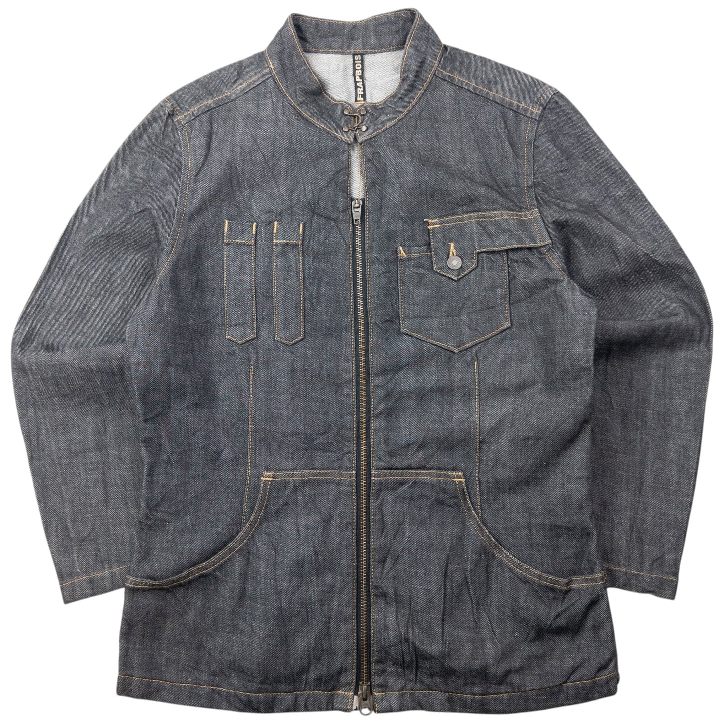 Vintage 90s Frapbois By Issey Miyake Zip Up Denim Jacket Size S | Small, Grey