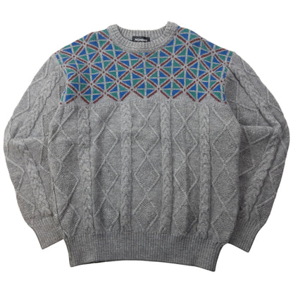 Vintage 90s YSL Yves Saint Laurent Geometric Cable Knit Jumper Size M | Medium, Grey