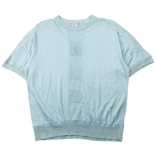 Vintage 80s YSL Yves Saint Laurent Knit T Shirt Size S | Small, Blue