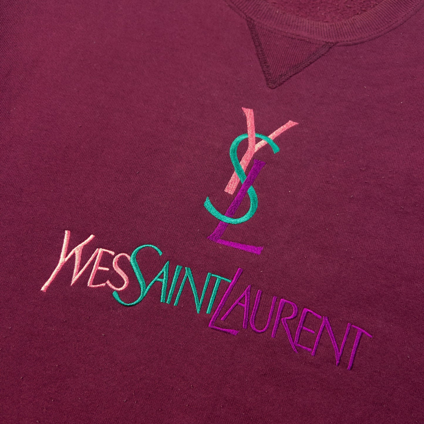 Vintage 2000s YSL Yves Saint Laurent Embroidered Sweatshirt Size M | Medium, Burgundy
