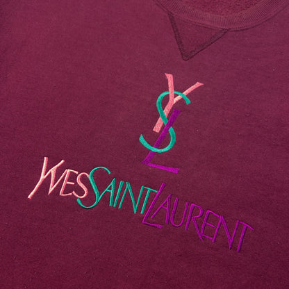Vintage 2000s YSL Yves Saint Laurent Embroidered Sweatshirt Size M | Medium, Burgundy
