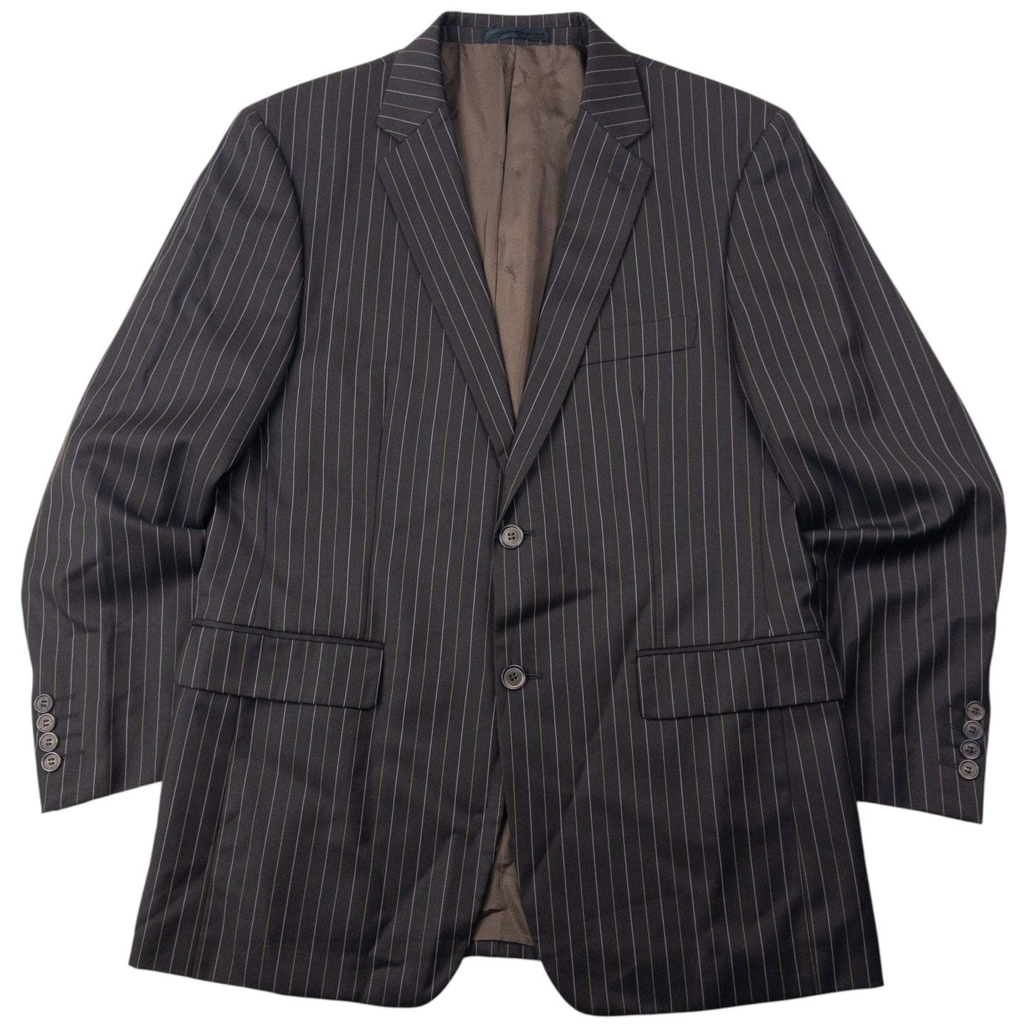 Vintage 90s YSL Yves Saint Laurent Pinstripe Jacket & Trousers Suit Set Size L | Large, Brown
