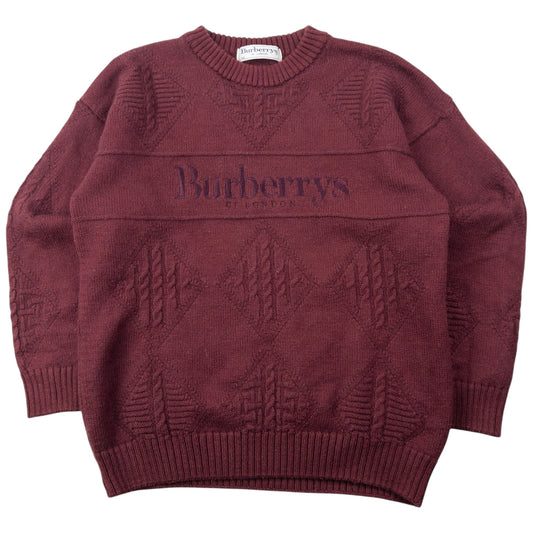 Vintage 90s Burberry Embroidered Knit Jumper Size XS | XS, Burgundy