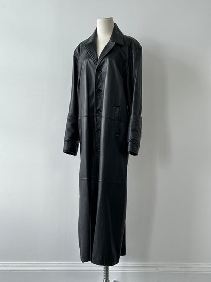 Vintage 1990s Floor Length Leather Trench Coat - L