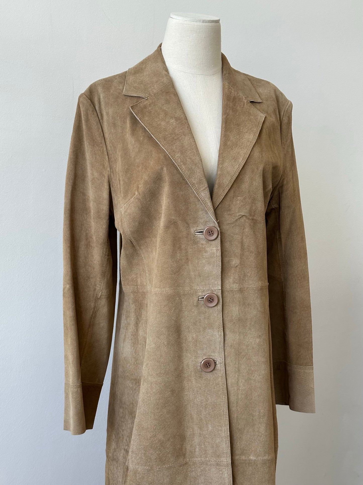 Vintage 1990s Suede Single Breasted Trench Coat - M