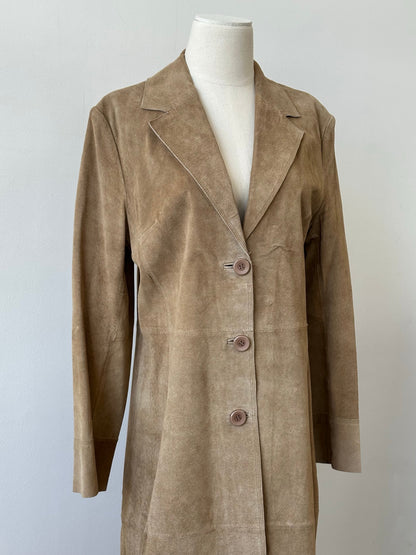 Vintage 1990s Suede Single Breasted Trench Coat - M