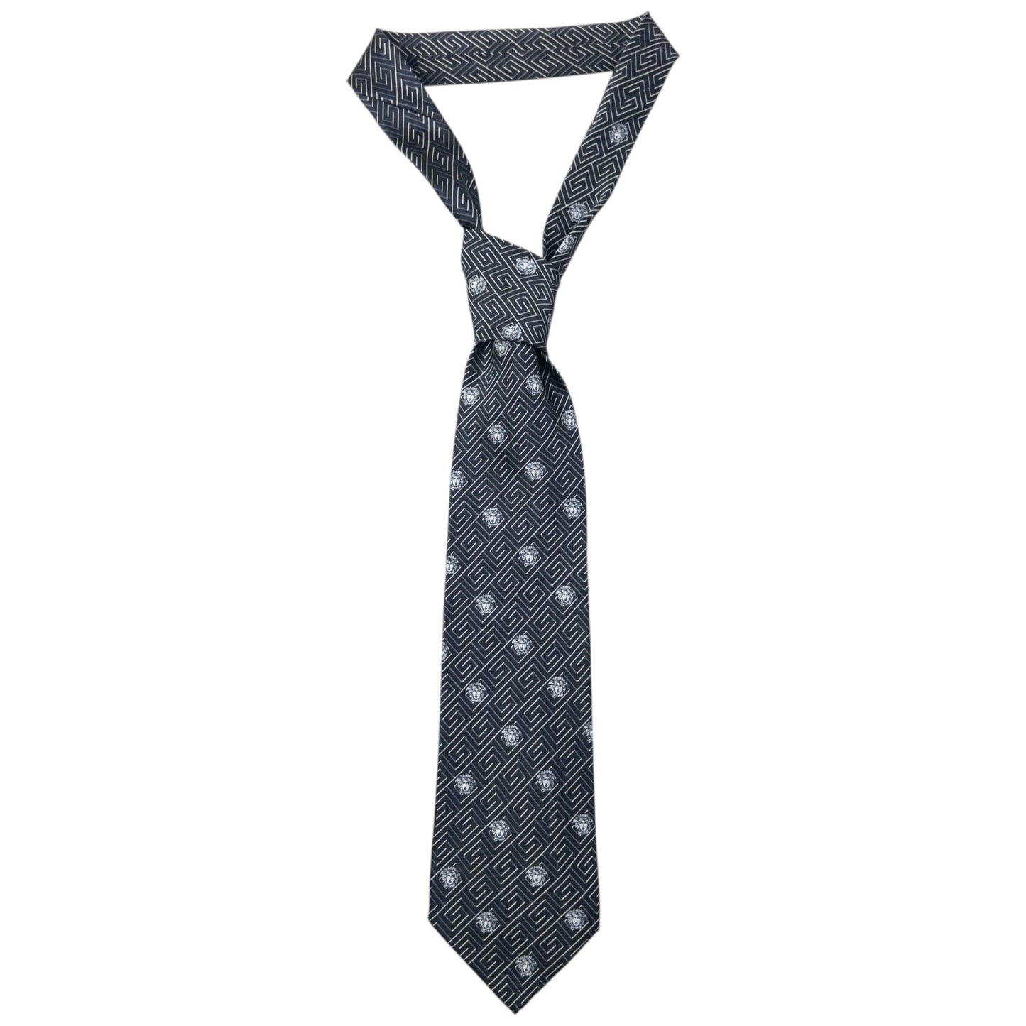 Vintage 90s Gianni Versace Medusa Monogram Silk Tie | O/S, Navy