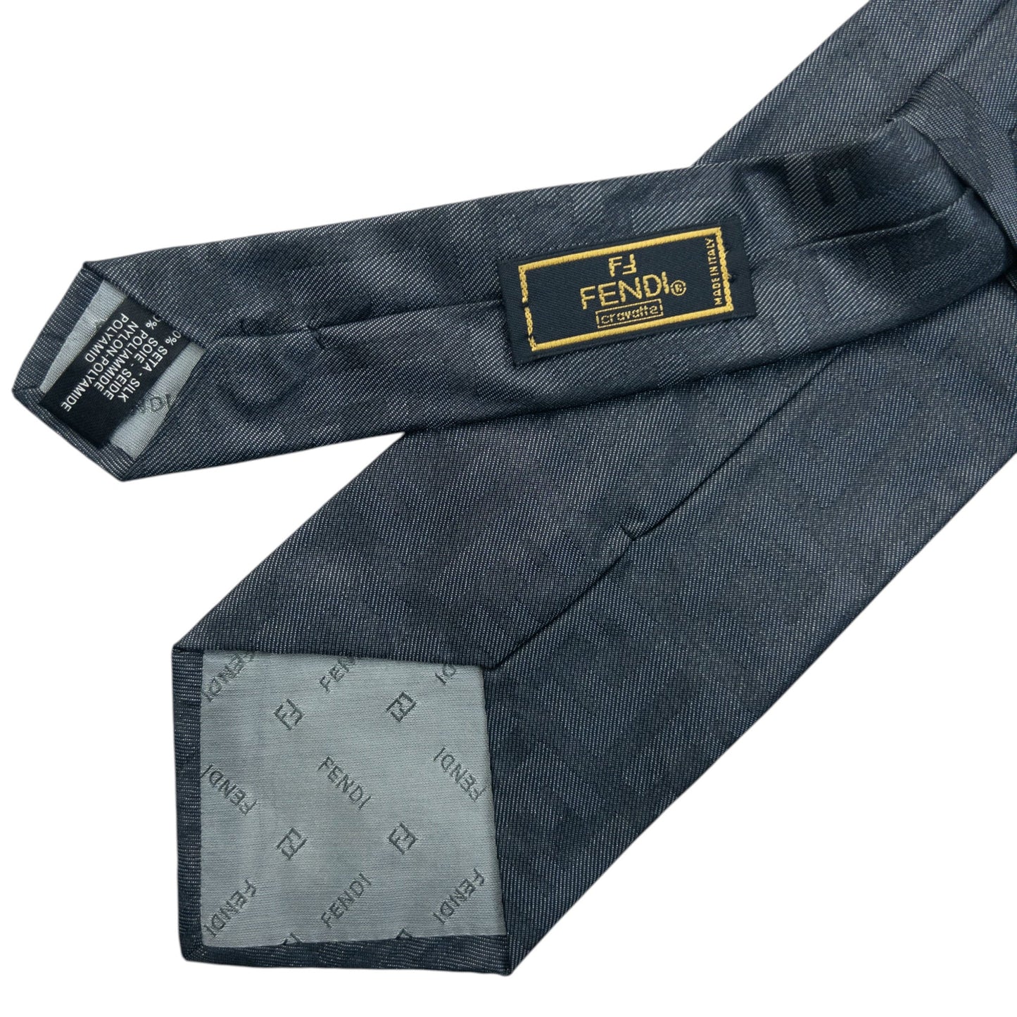 Vintage 2000s Fendi Iridescent Monogram Silk Tie | O/S, Grey