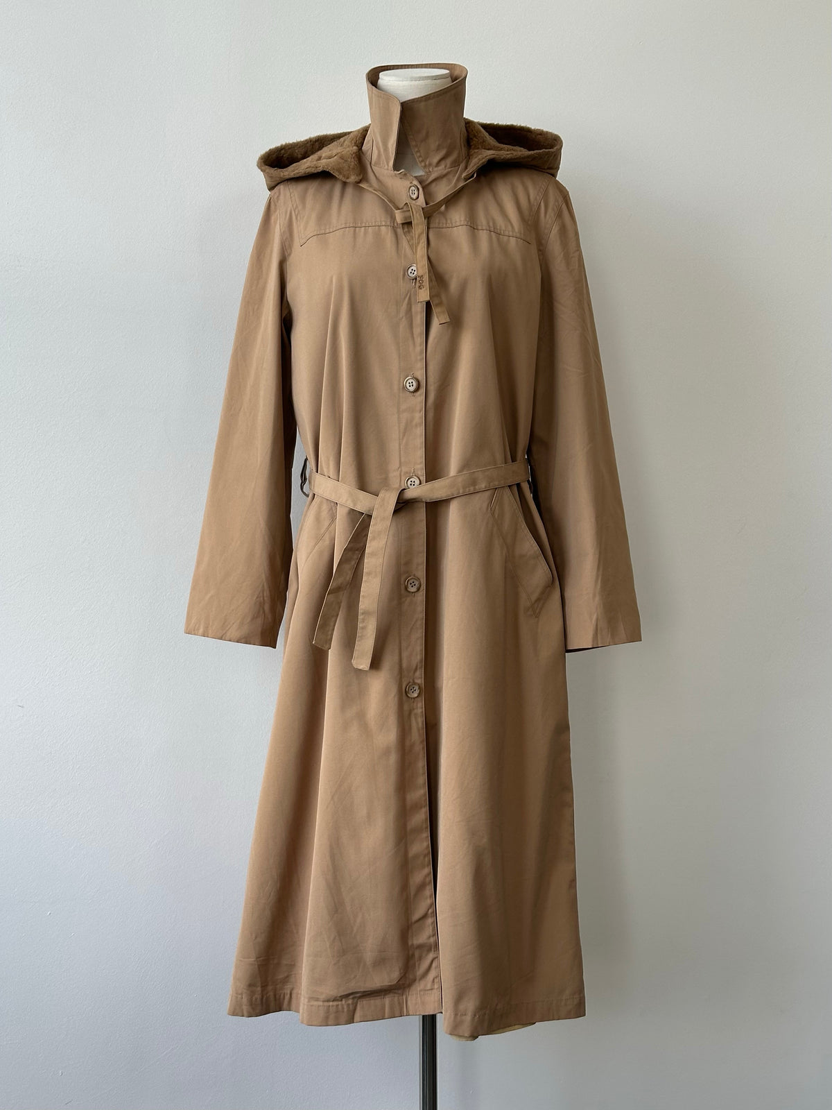 London Fog 1980s Cotton Belted Hooded Belted Trench - M