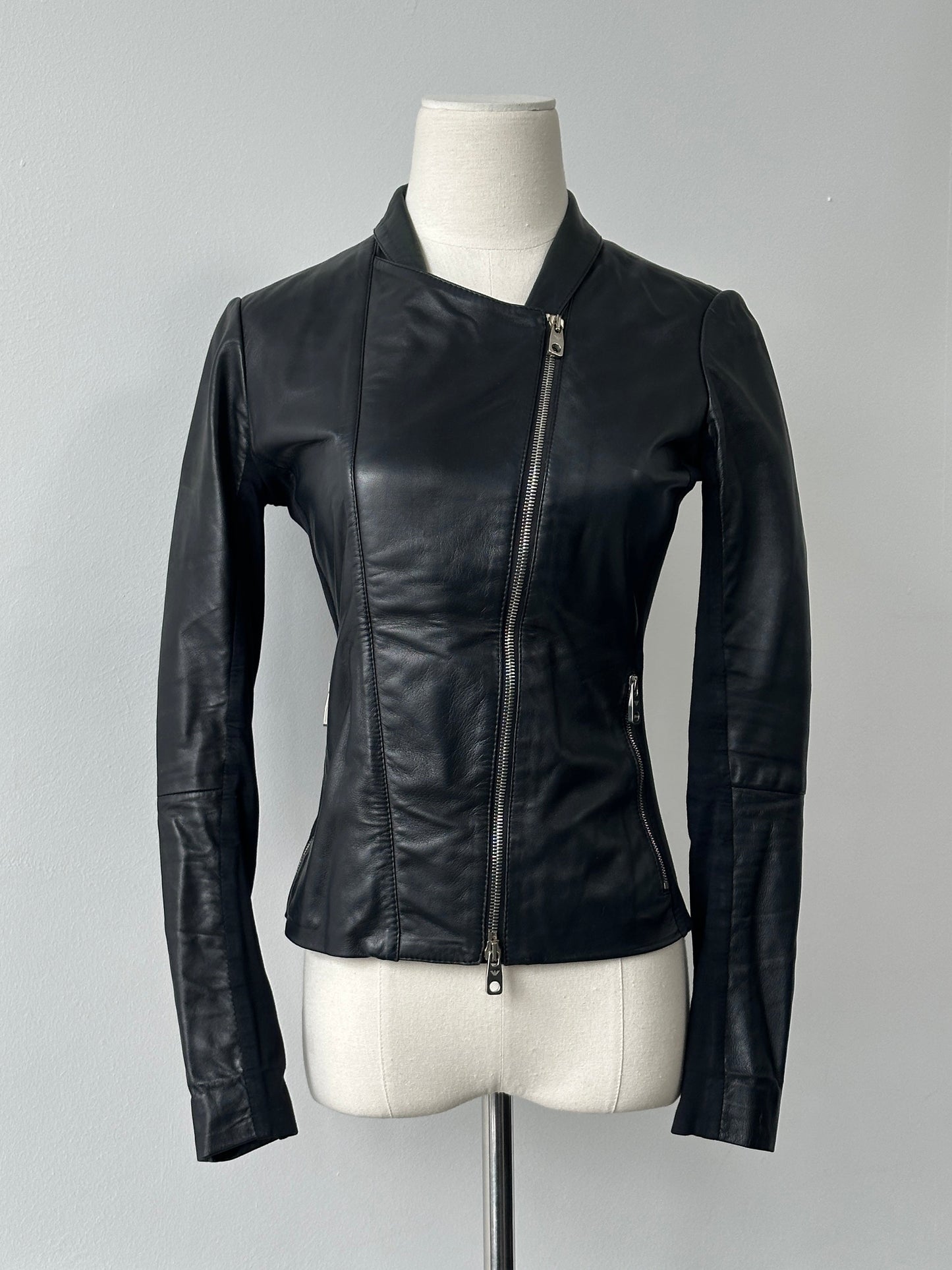 Emporio Armani Double Zip Fitted Lamb Leather Jacket - XS-S